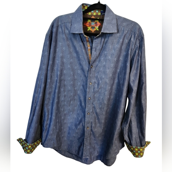 ROBERT GRAHAM shirt LG men's contrast cuffs circle design woven casual